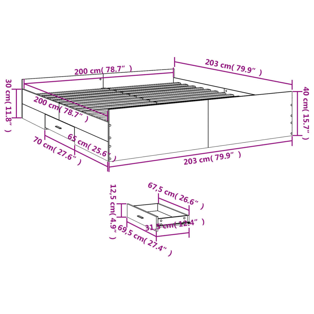 Giroletto Cassetti Grigio Sonoma 200x200 cm Legno Multistrato | homemem39