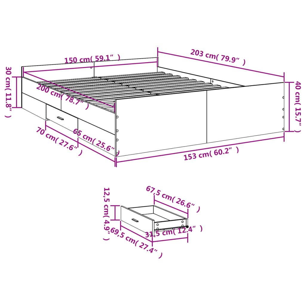 Giroletto Cassetti Rovere Sonoma 150x200 cm Legno Multistrato | homemem39
