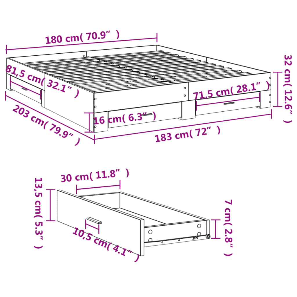 Giroletto Cassetti Rovere Sonoma 180x200 cm Legno Multistrato | homemem39