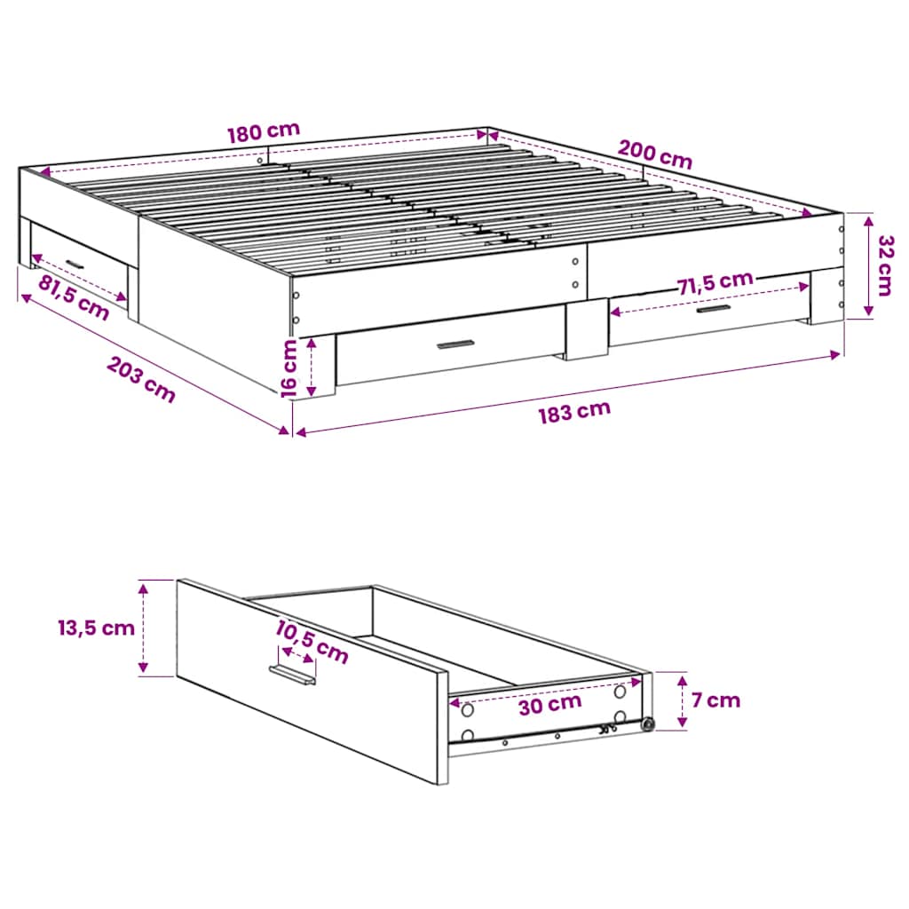 Giroletto Cassetti Grigio Cemento 180x200 cm Legno Multistrato | homemem39