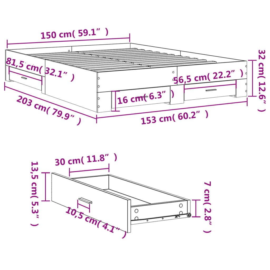 Giroletto Cassetti Rovere Sonoma 150x200 cm Legno Multistrato | homemem39