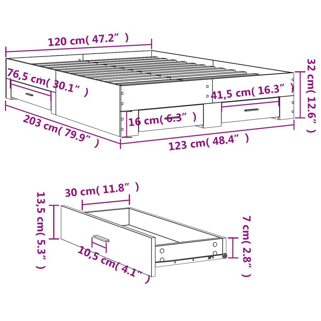 Giroletto Cassetti Grigio Sonoma 120x200 cm Legno Multistrato | homemem39