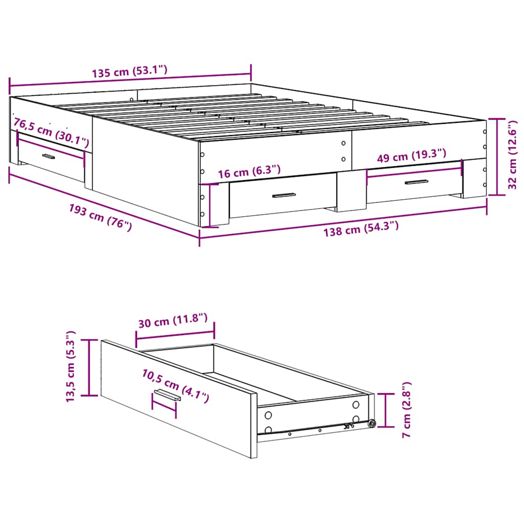 Giroletto Cassetti Grigio Sonoma 135x190 cm Legno Multistrato | homemem39