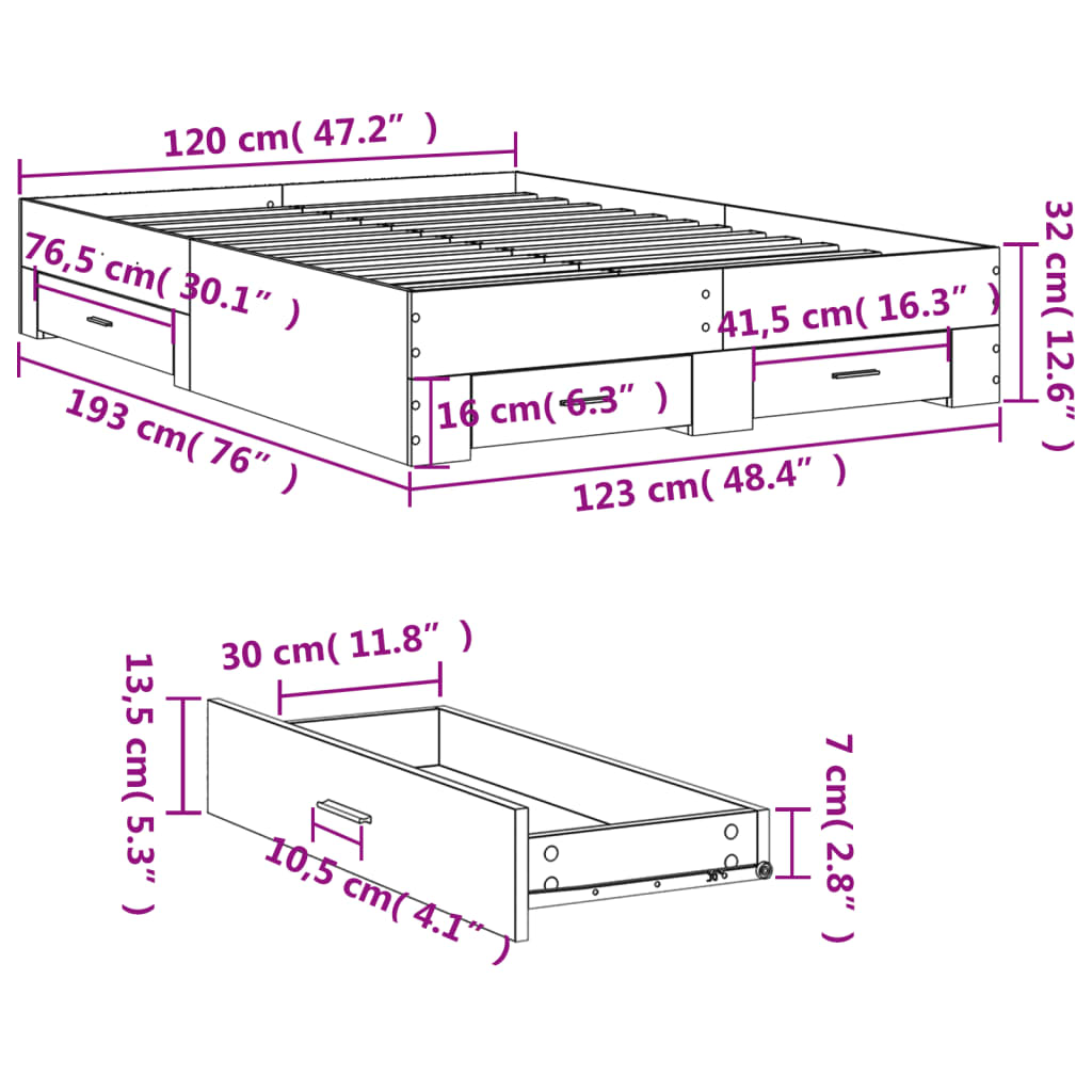Giroletto Cassetti Rovere Sonoma 120x190 cm Legno Multistrato | homemem39