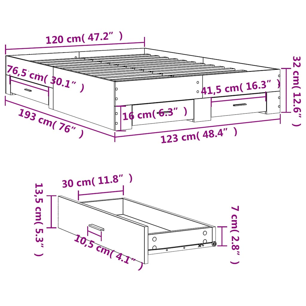 Giroletto Cassetti Grigio Sonoma 120x190 cm Legno Multistrato | homemem39