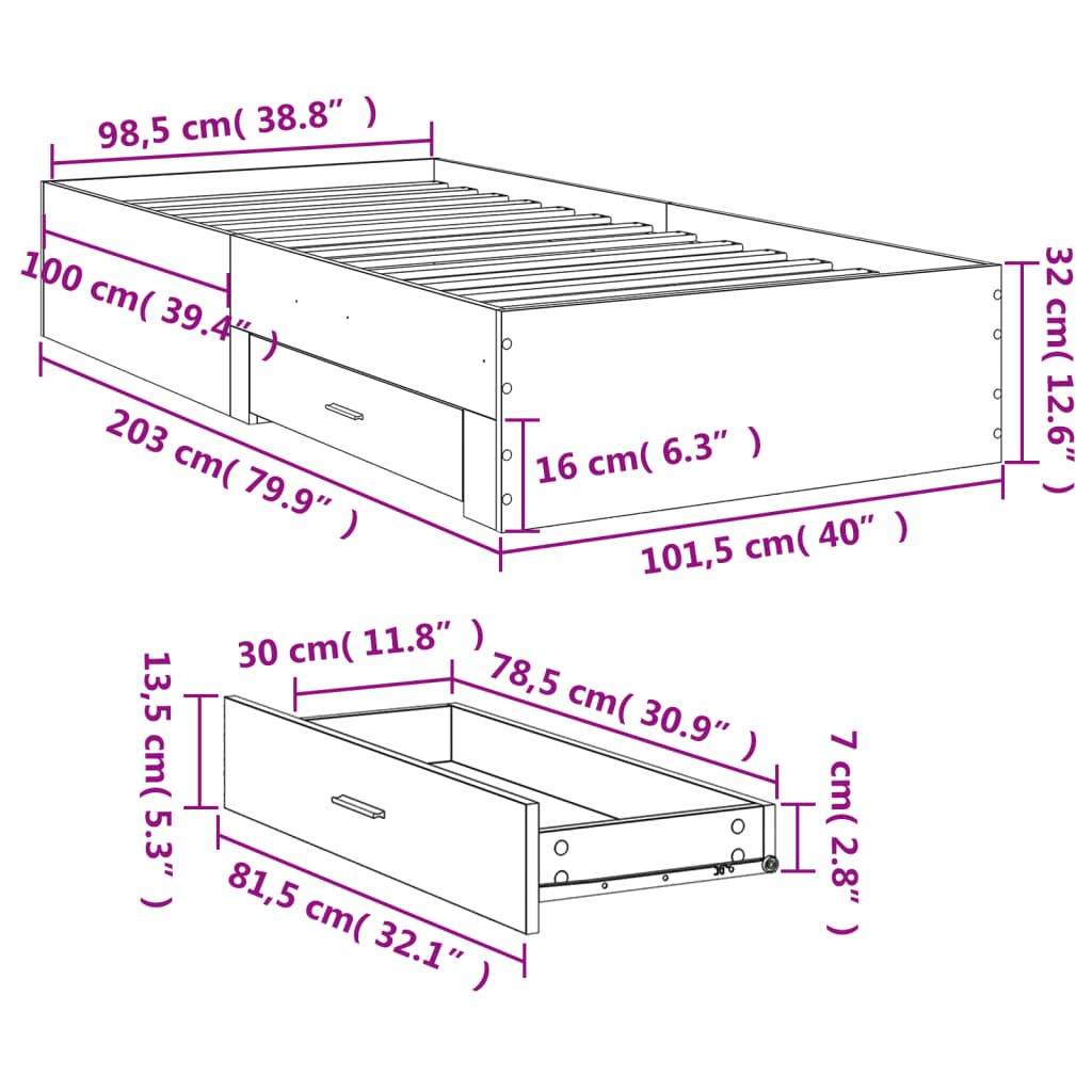Giroletto Cassetti Grigio Cemento 100x200 cm Legno Multistrato | homemem39