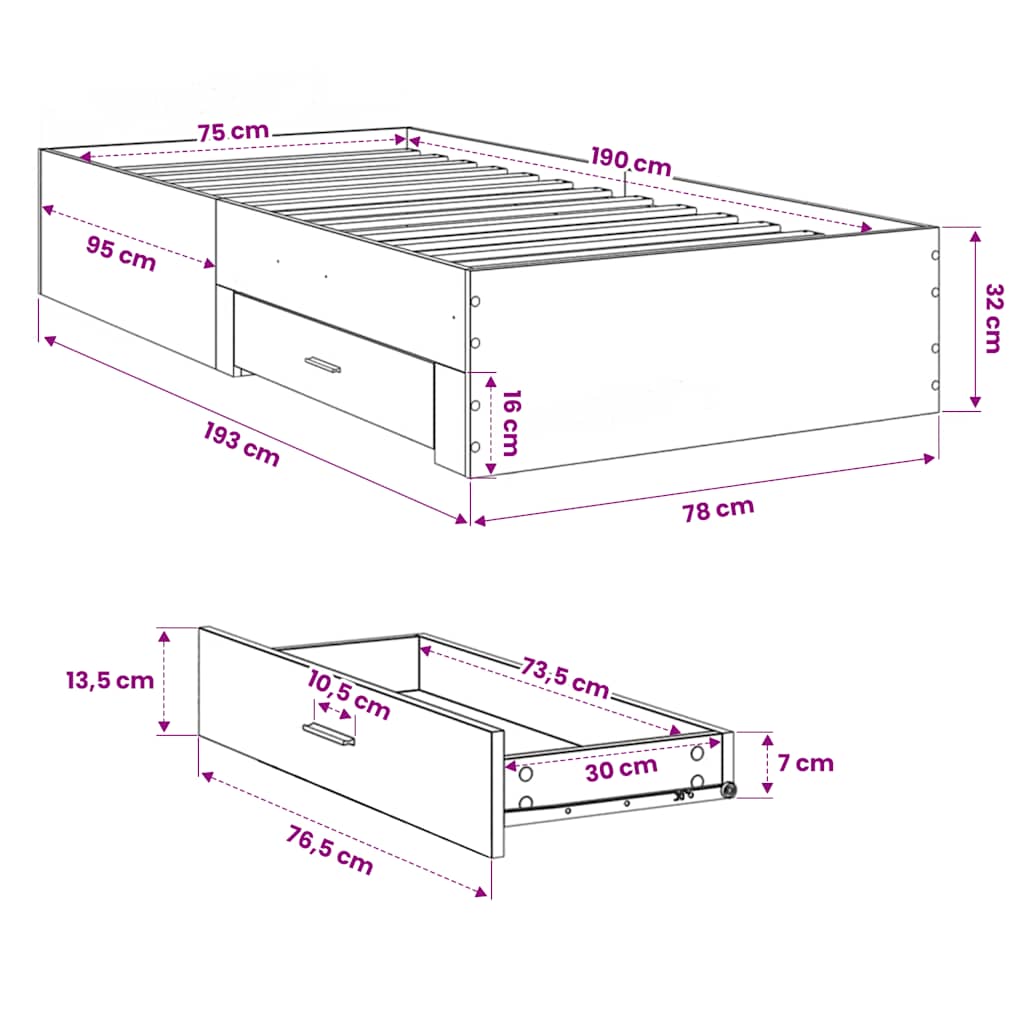 Giroletto Cassetti Grigio Cemento 75x190 cm Legno Multistrato | homemem39