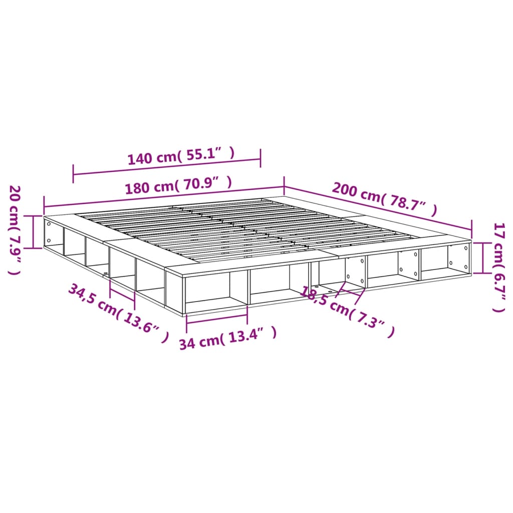 Giroletto Grigio Sonoma 180x200 cm in Legno Multistrato | homemem39