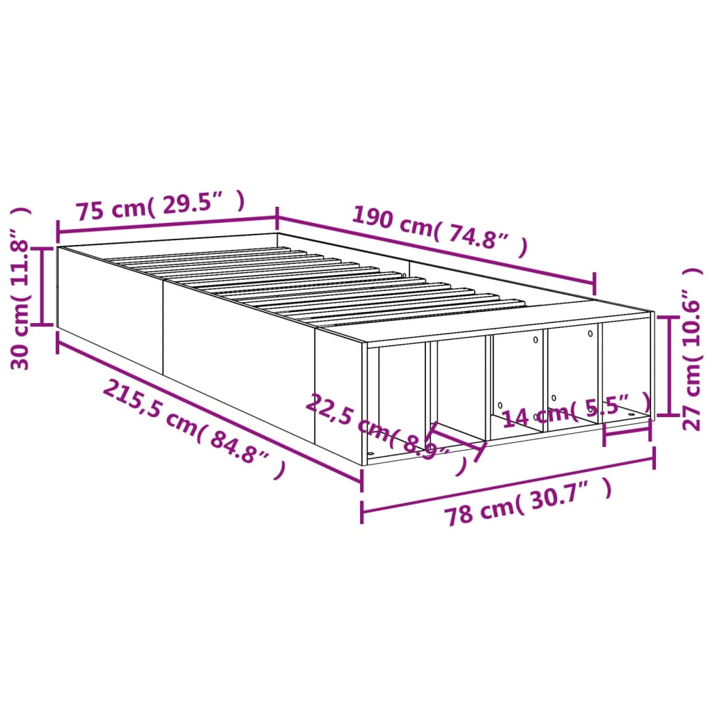 Giroletto Grigio Sonoma 75x190 cm in Legno Multistrato | homemem39