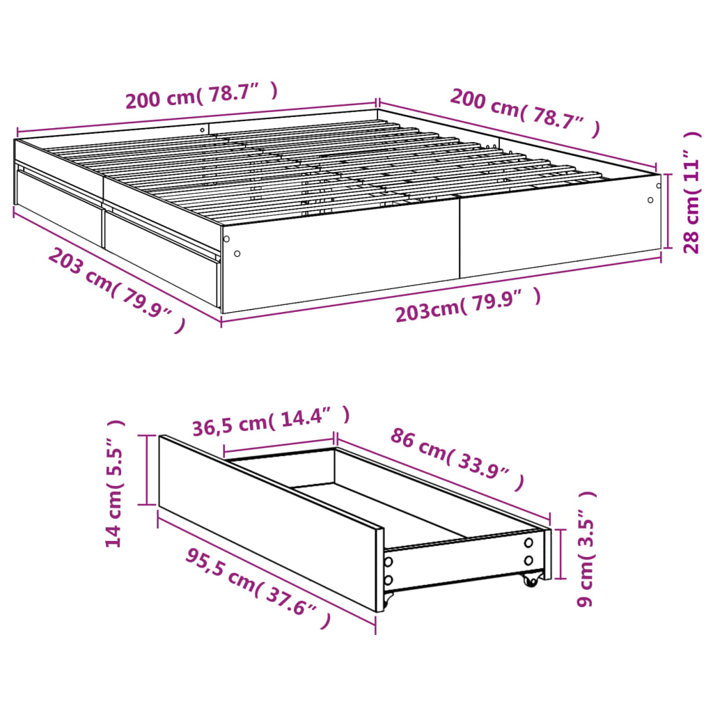 Giroletto Cassetti Grigio Cemento 200x200 cm Legno Multistrato | homemem39