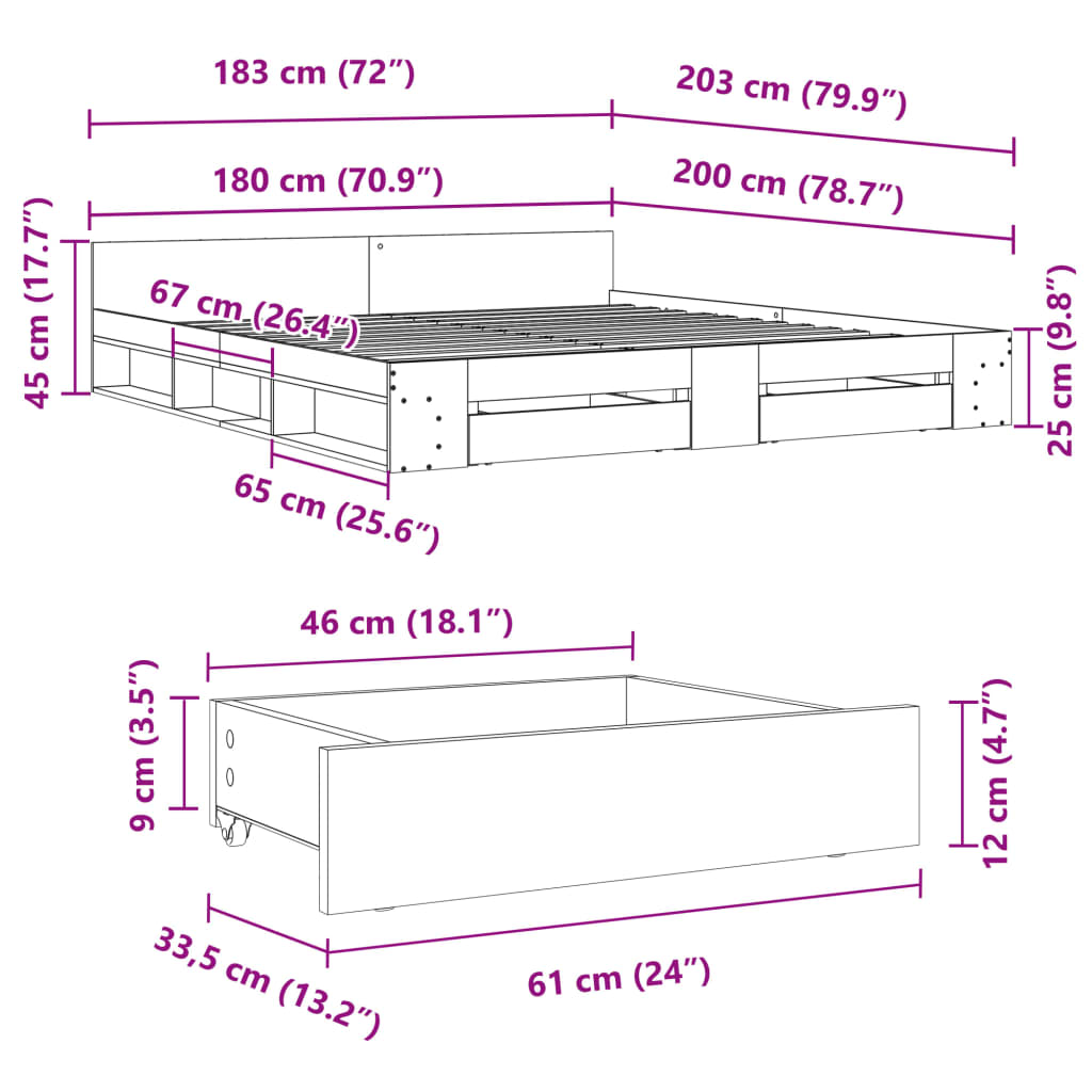 Giroletto Cassetti Rovere Sonoma 180x200 cm Legno Multistrato | homemem39