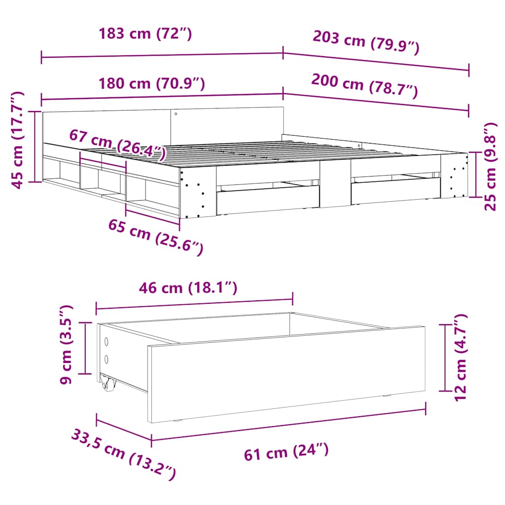 Giroletto Cassetti Grigio Cemento 180x200 cm Legno Multistrato | homemem39