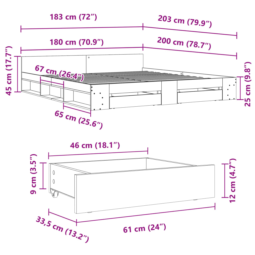 Giroletto con Cassetti Rovere Fumo 180x200 cm Legno Multistrato | homemem39