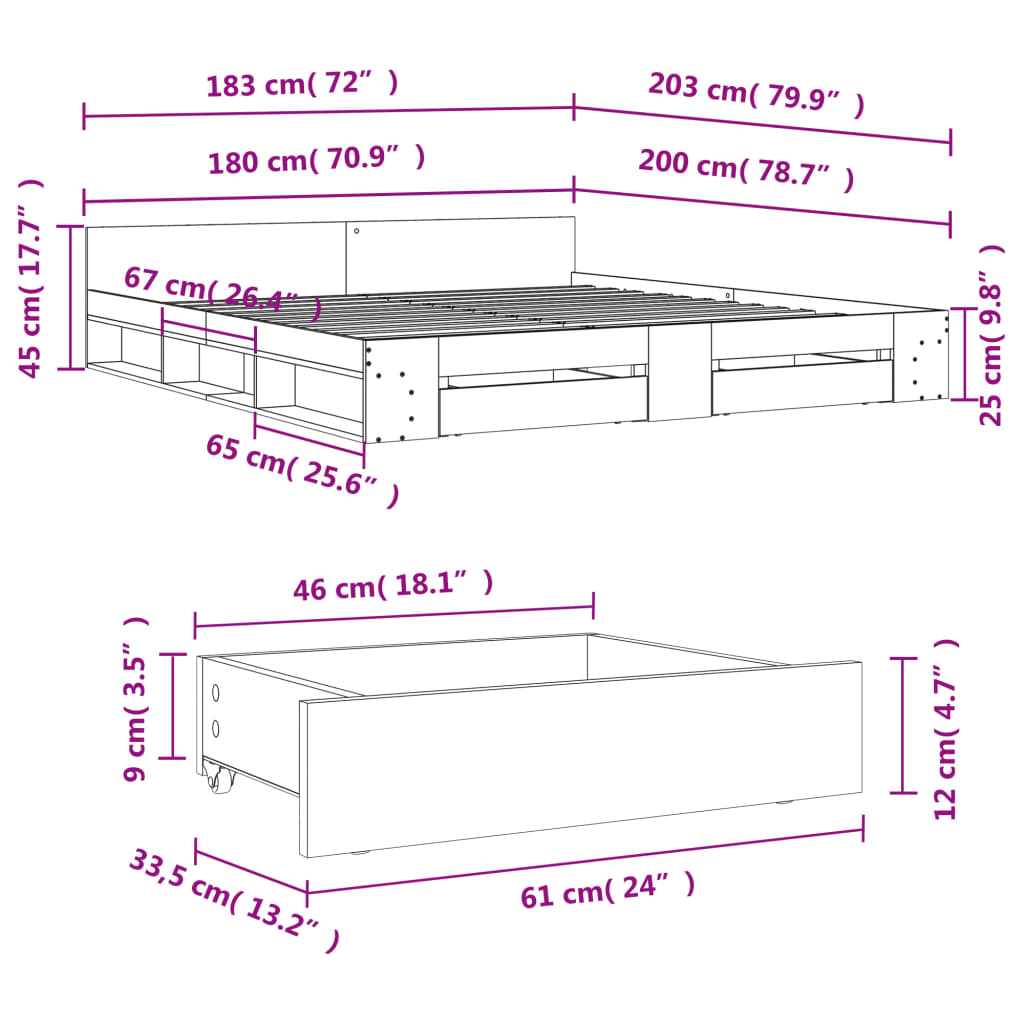 Giroletto Cassetti Grigio Sonoma 180x200 cm Legno Multistrato | homemem39