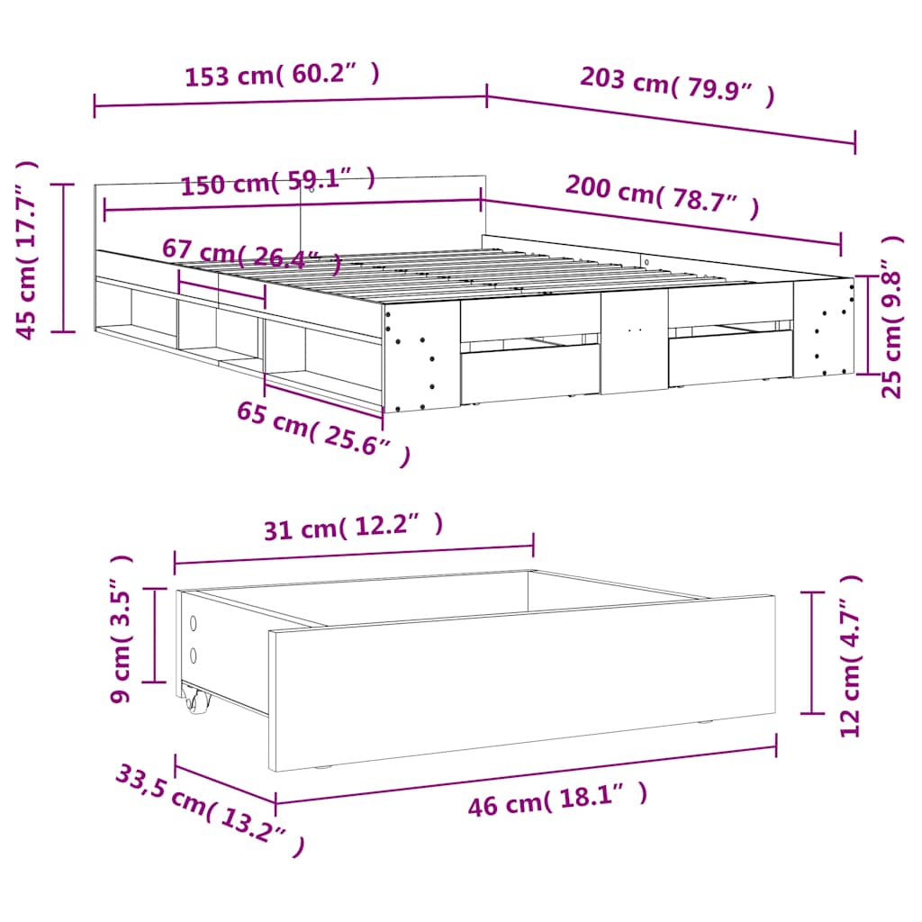 Giroletto Cassetti Rovere Sonoma 150x200 cm Legno Multistrato | homemem39