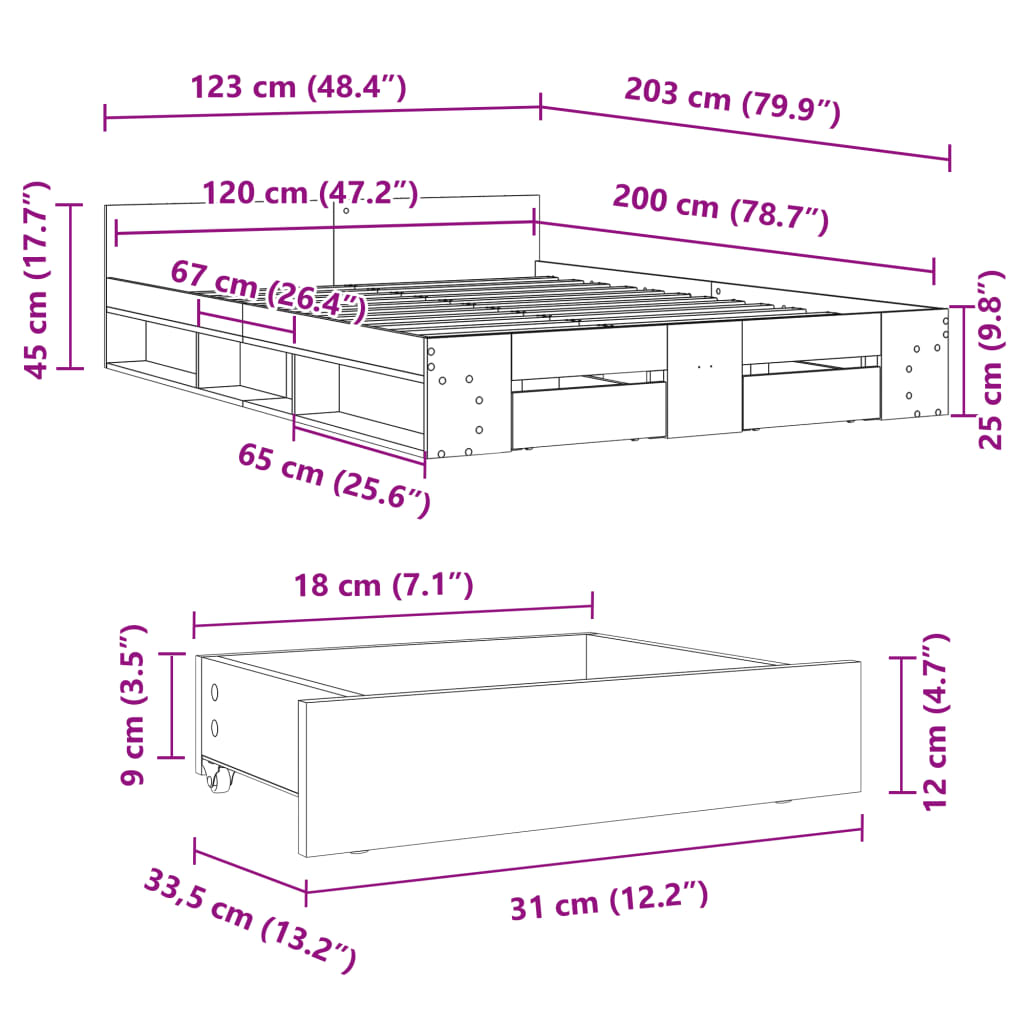 Giroletto Cassetti Grigio Cemento 120x200 cm Legno Multistrato | homemem39