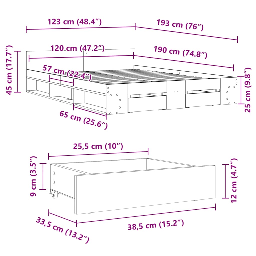 Giroletto Cassetti Grigio Sonoma 120x190 cm Legno Multistrato | homemem39