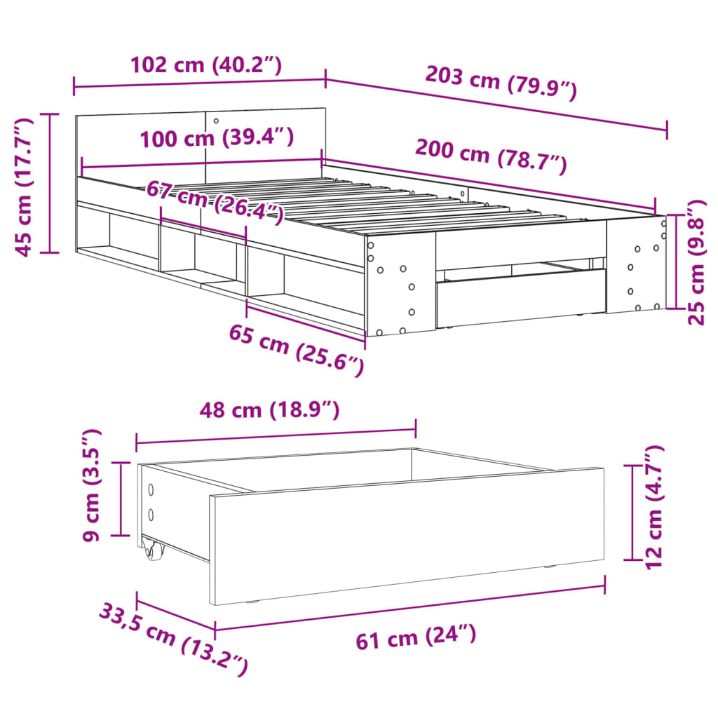 Giroletto con Cassetto Bianco 100x200 cm in Legno Multistrato | homemem39