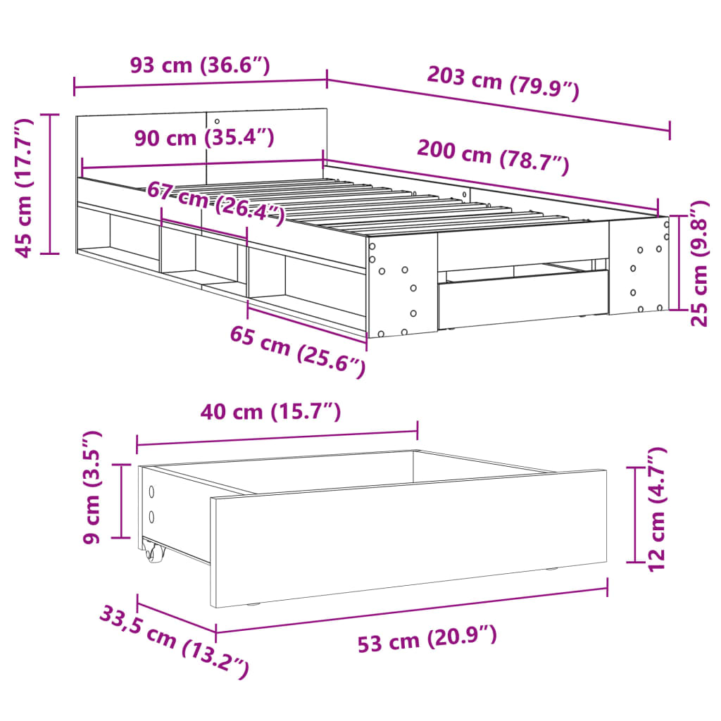 Giroletto Cassetto Grigio Cemento 90x200 cm Legno Multistrato | homemem39