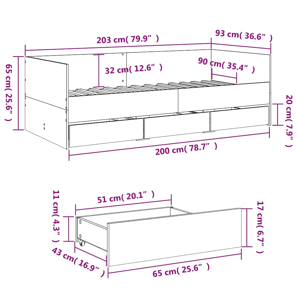 Divano Letto con Cassetti senza Materasso Bianco 90x200 cm | homemem39