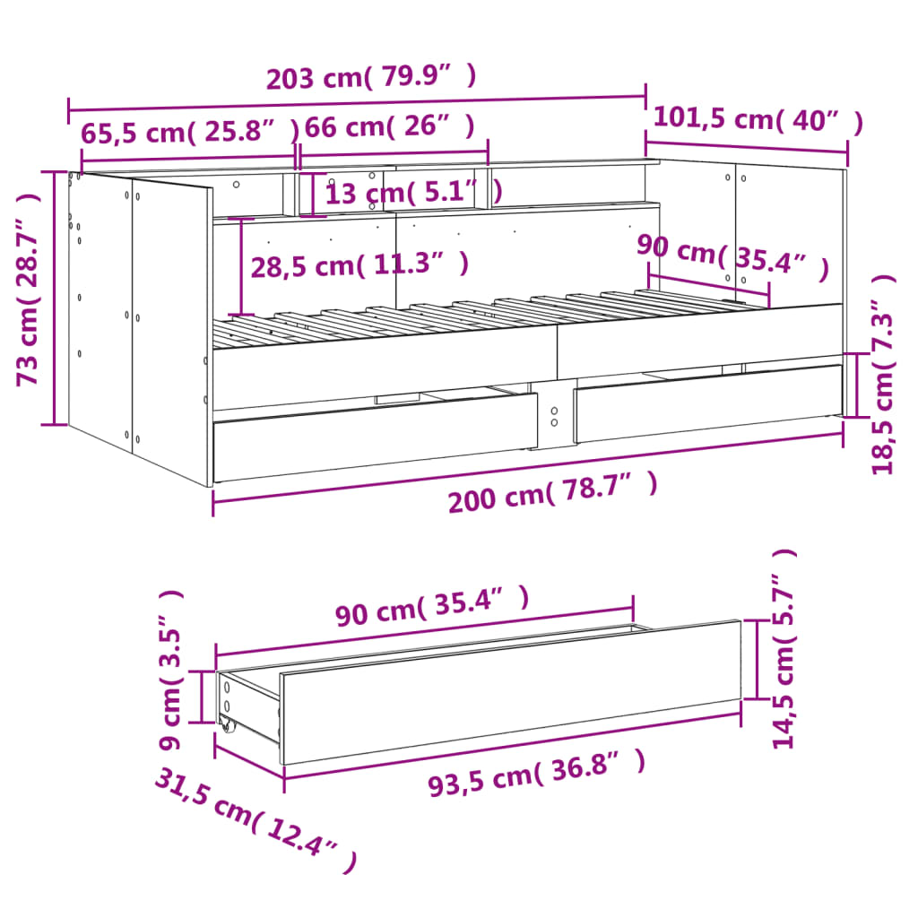 Divano Letto con Cassetti senza Materasso Bianco 90x200 cm | homemem39