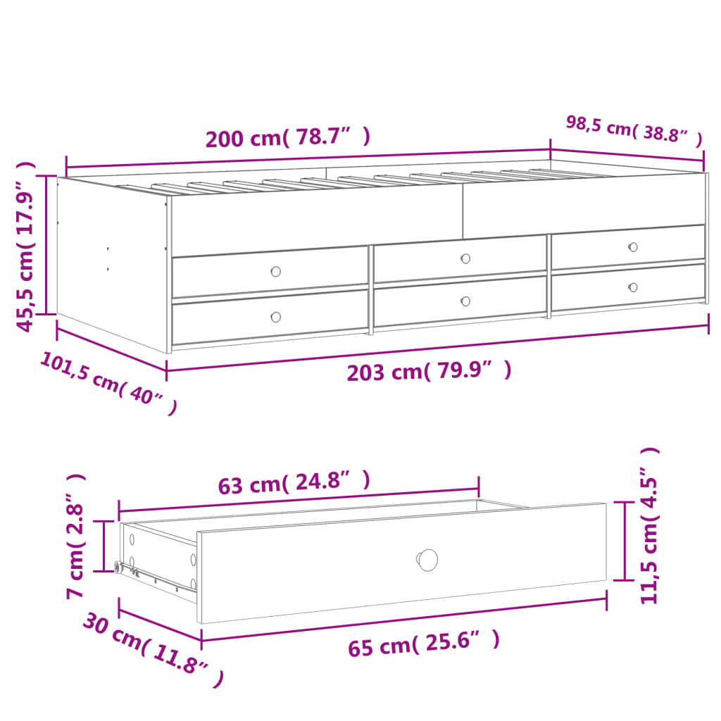 Divano Letto con Cassetti senza Materasso 100x200 cm | homemem39