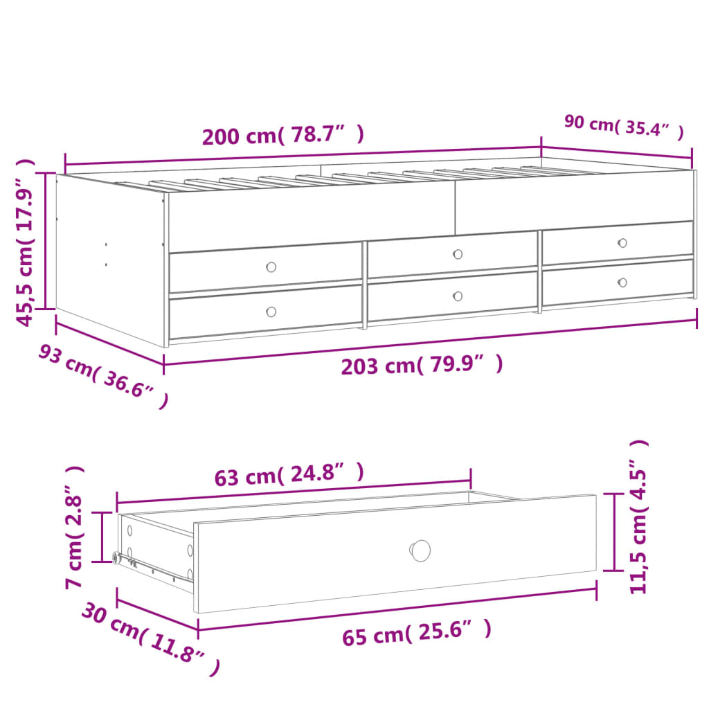 Divano Letto con Cassetti senza Materasso 90x200 cm | homemem39