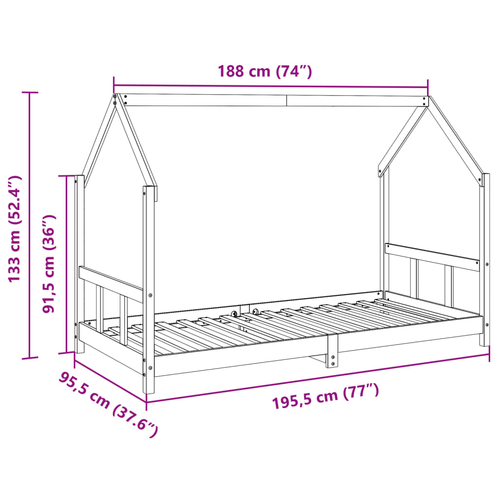 Giroletto per Bambini Marrone Cera 90x190cm Legno Massello Pino | homemem39