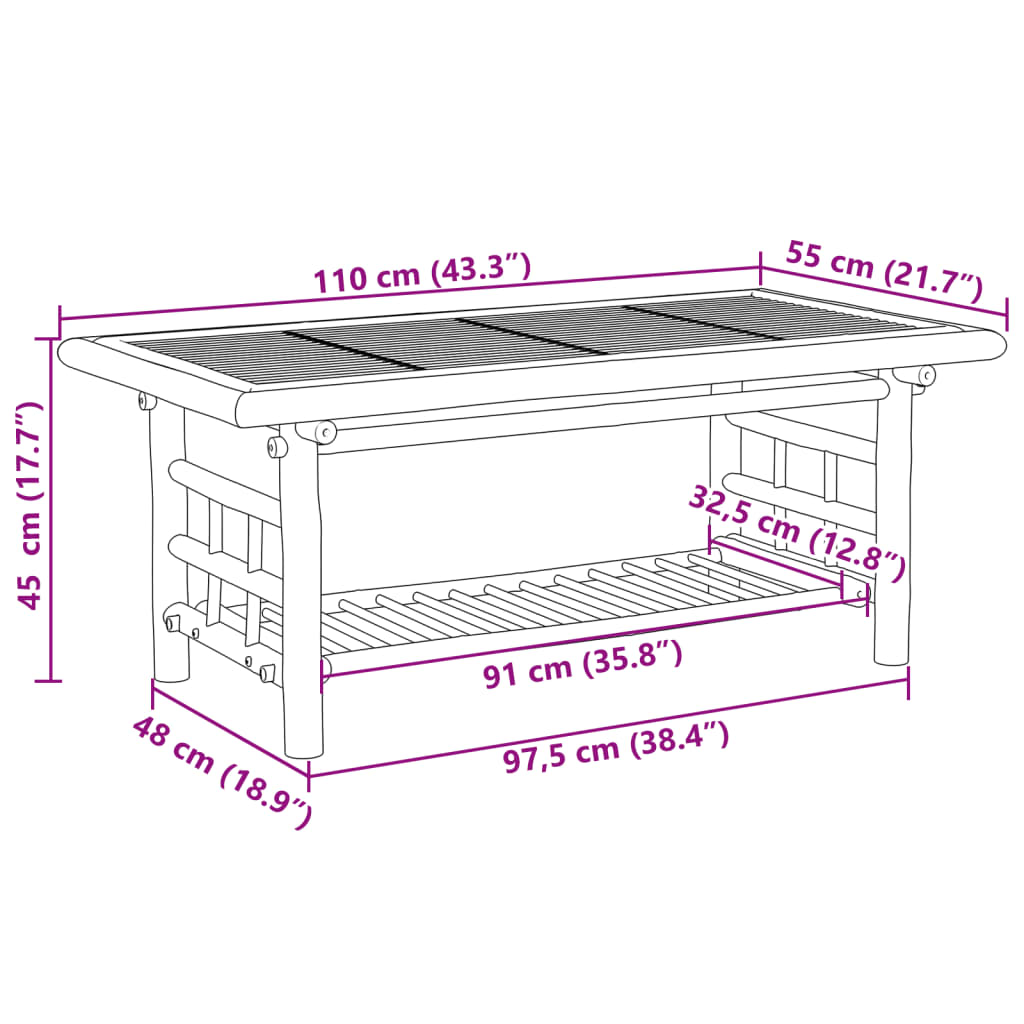 Tavolino da Salotto 110x55x45 cm in Bambù | homemem39