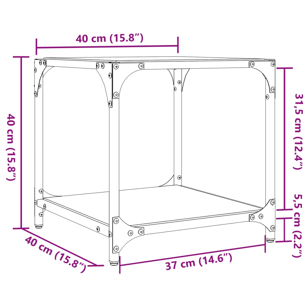 Tavolini con Piano in Vetro Trasparente 2 pz 40x40x40cm Acciaio