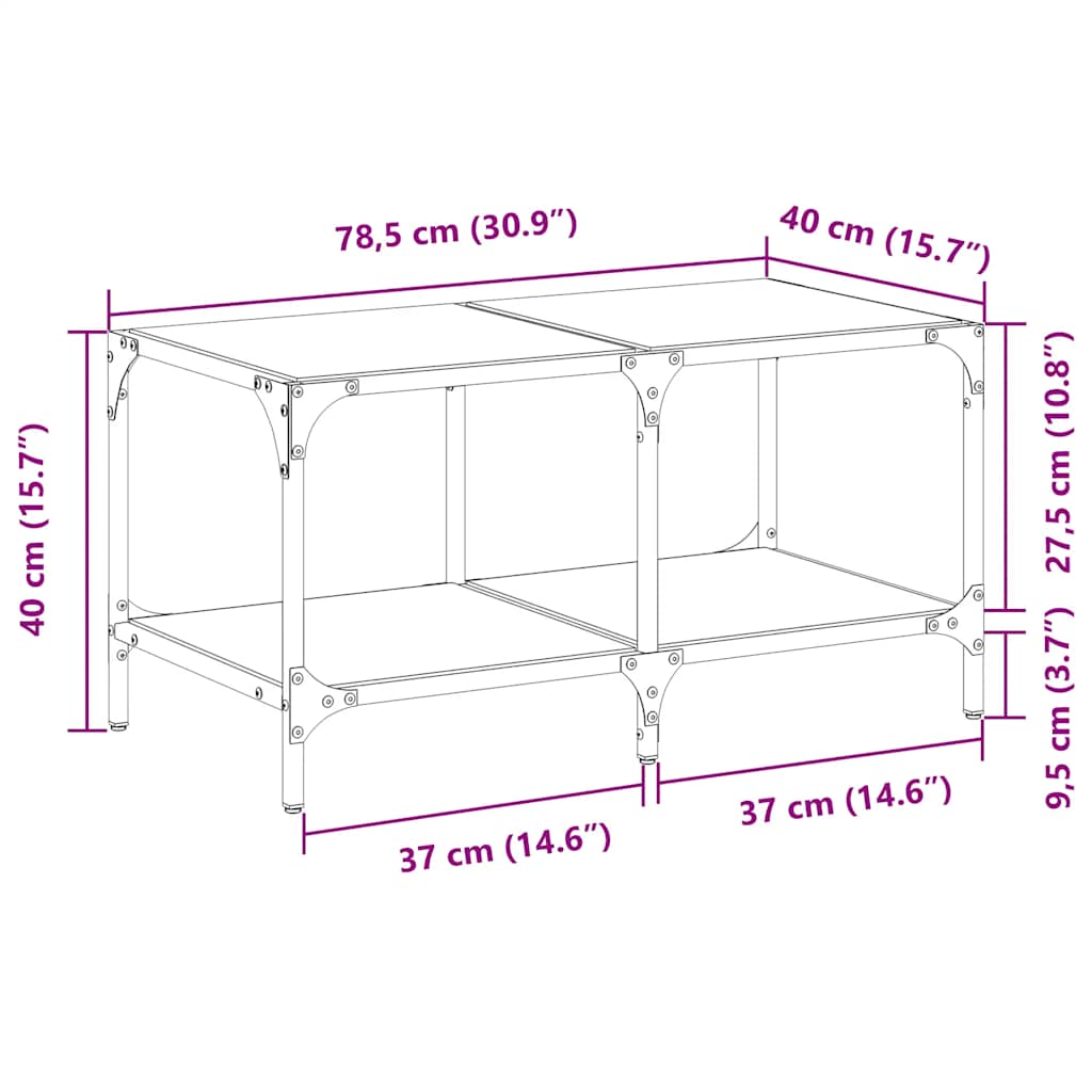 Tavolini con Piano Vetro Trasparente 2 pz 78,5x40x40 cm Acciaio | homemem39