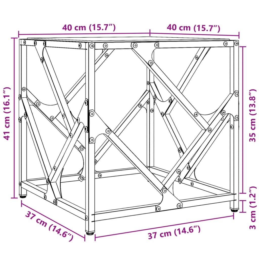 Tavolini con Piano in Vetro Trasparente 2 pz 40x40x41cm Acciaio