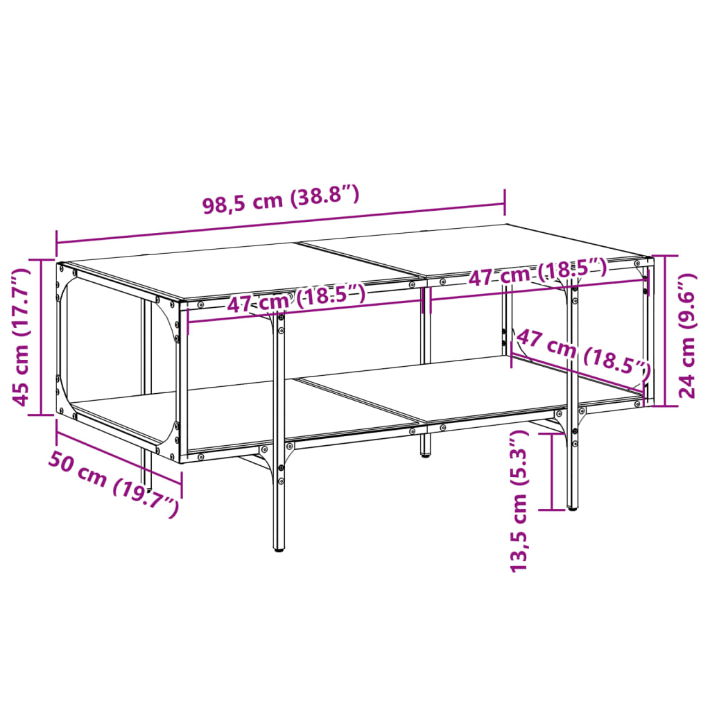 Tavolini con Piano Vetro Trasparente 2 pz 98,5x50x45 cm Acciaio