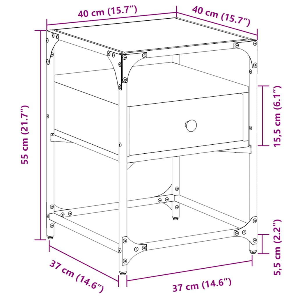 Comodino Rovere Fumo 40x40x55 cm in Legno Multistrato | homemem39