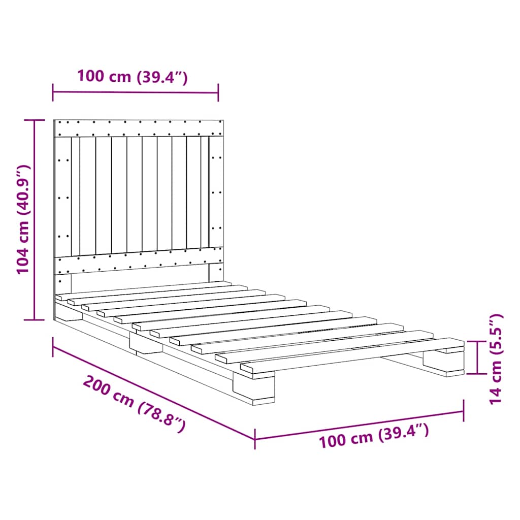 Giroletto con Testiera 100x200 cm Legno Massello di Pino