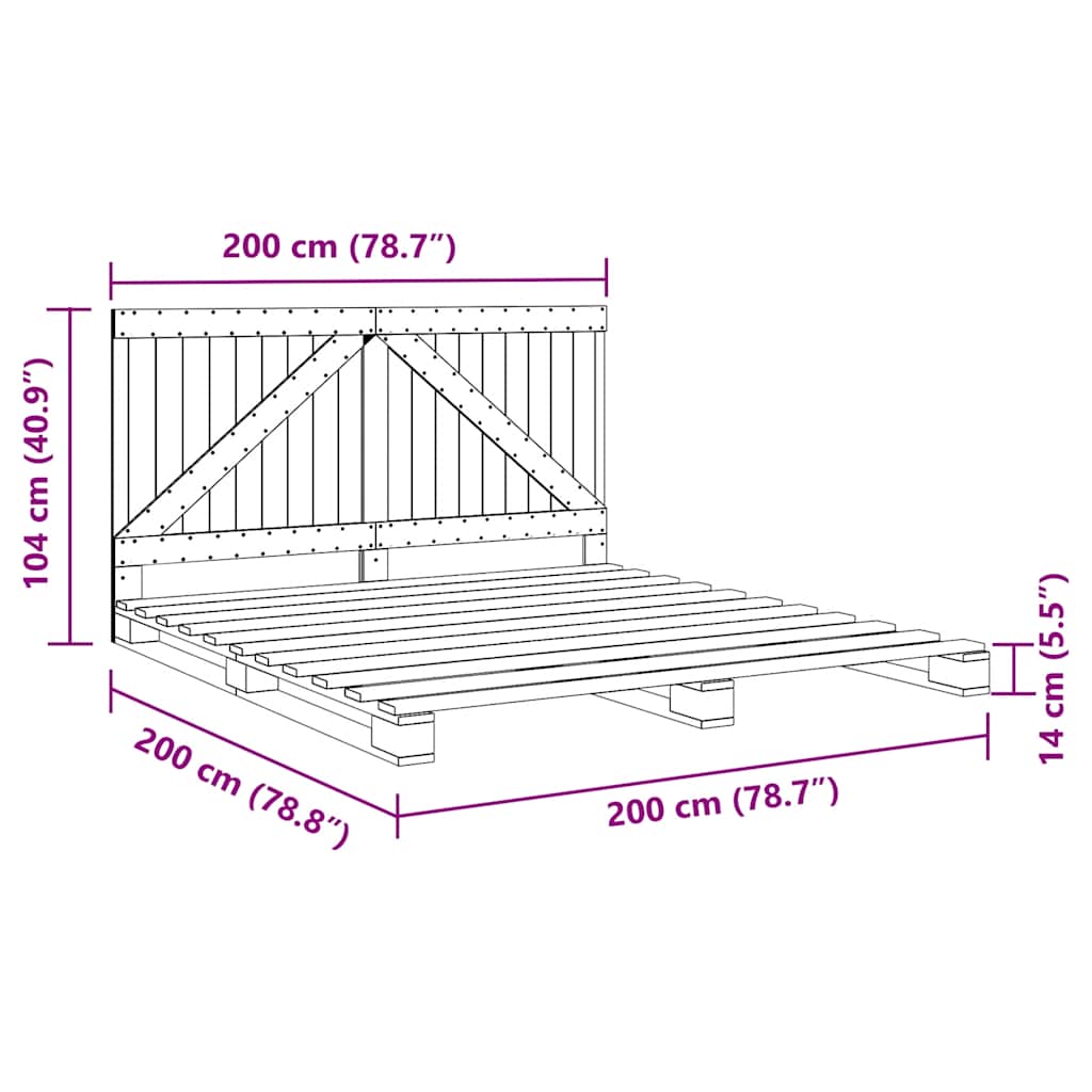 Giroletto con Testiera 200x200 cm in Legno Massello di Pino