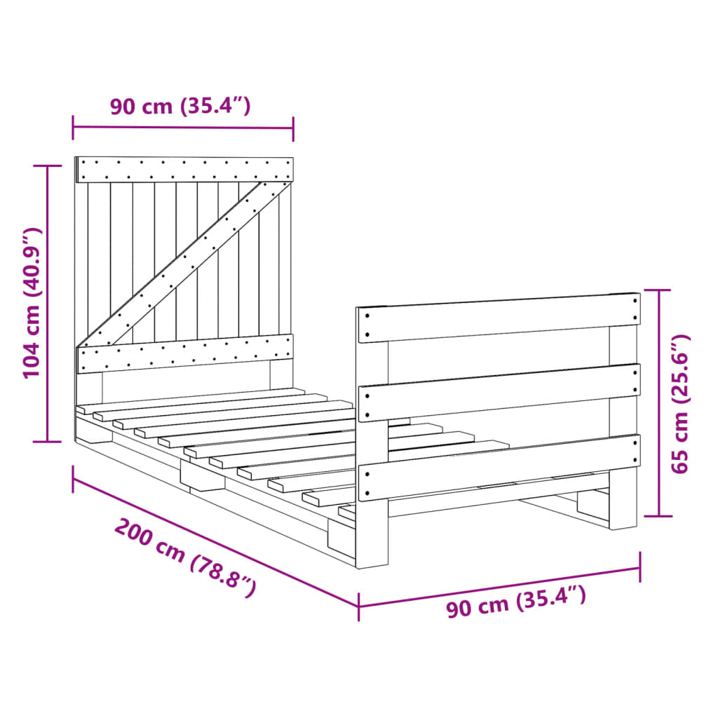 Giroletto con Testiera 90x200 cm in Legno Massello di Pino | homemem39