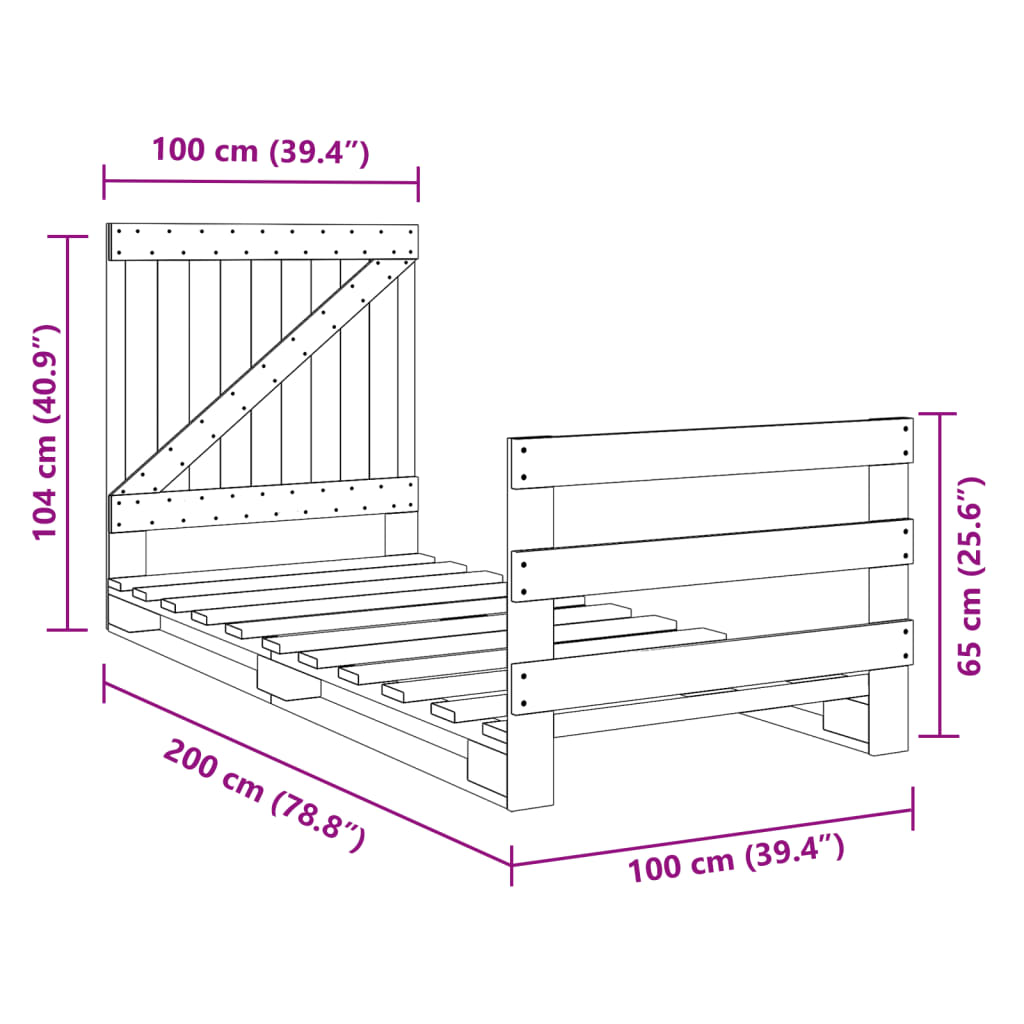 Giroletto con Testiera 100x200 cm Legno Massello di Pino | homemem39