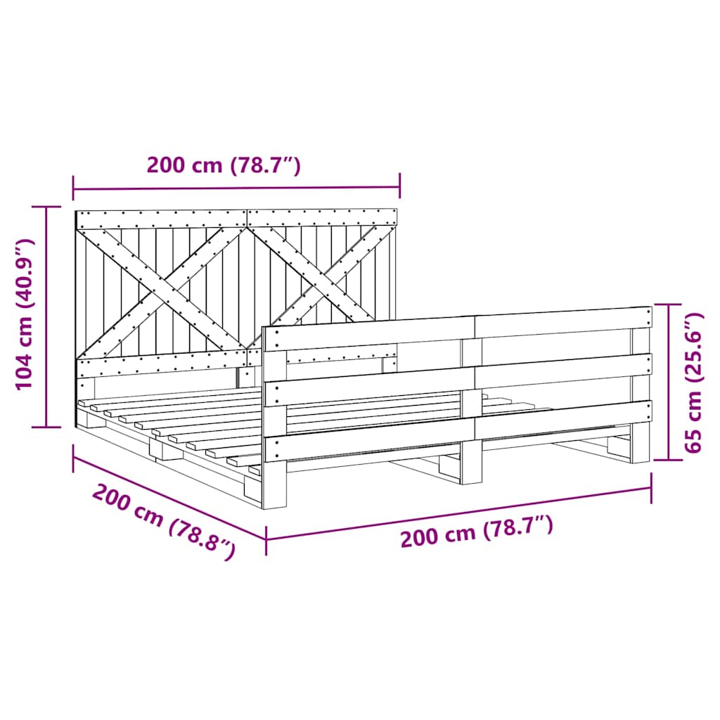 Giroletto con Testiera 200x200 cm in Legno Massello di Pino | homemem39