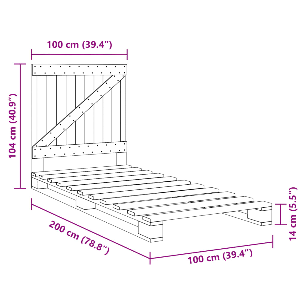 Giroletto con Testiera Grigio 100x200 cm Legno Massello di Pino | homemem39
