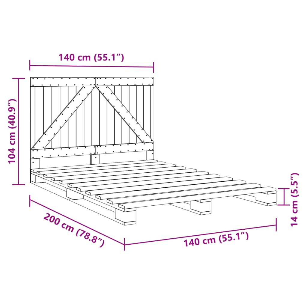 Giroletto con Testiera Grigio 140x200 cm Legno Massello di Pino | homemem39