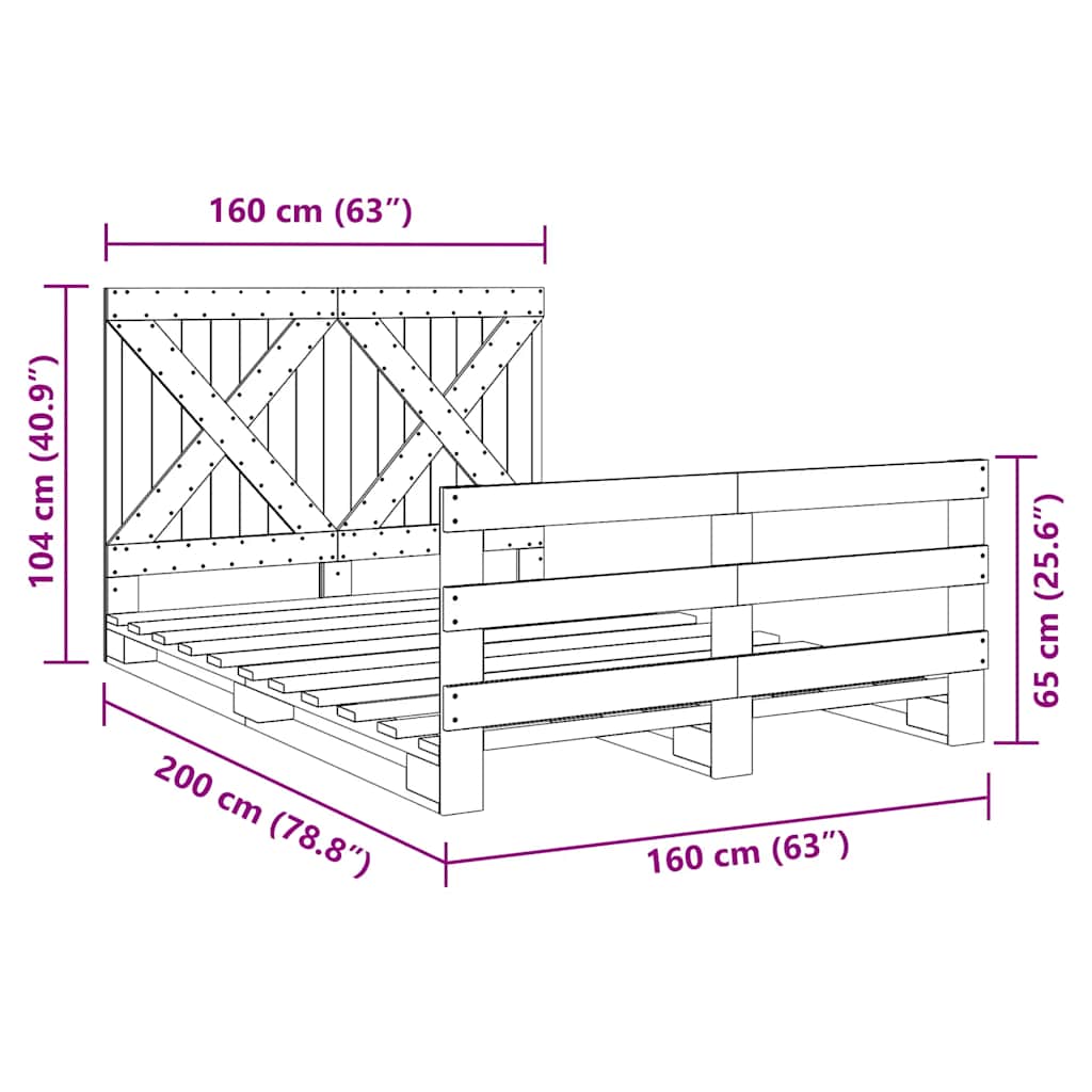 Giroletto con Testiera 160x200 cm in Legno Massello di Pino | homemem39