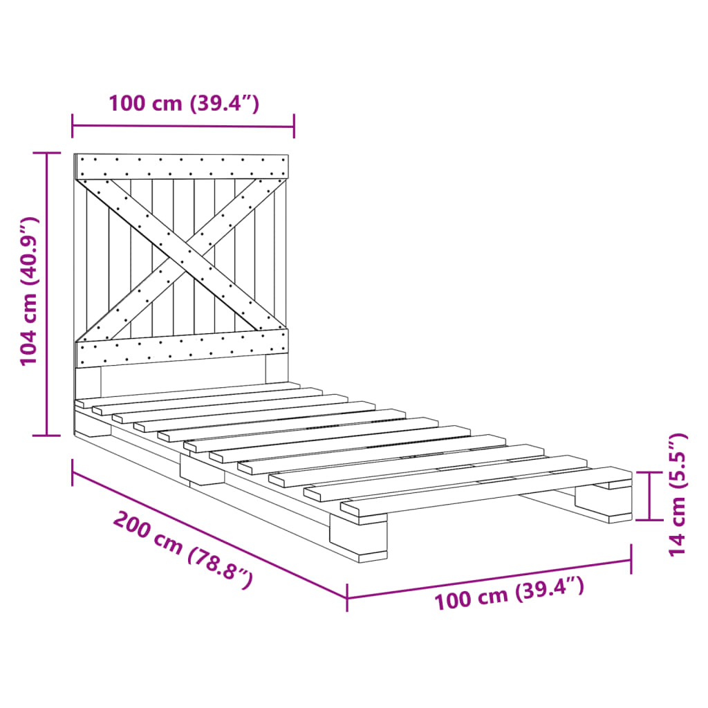 Giroletto con Testiera Grigio 100x200 cm Legno Massello di Pino | homemem39