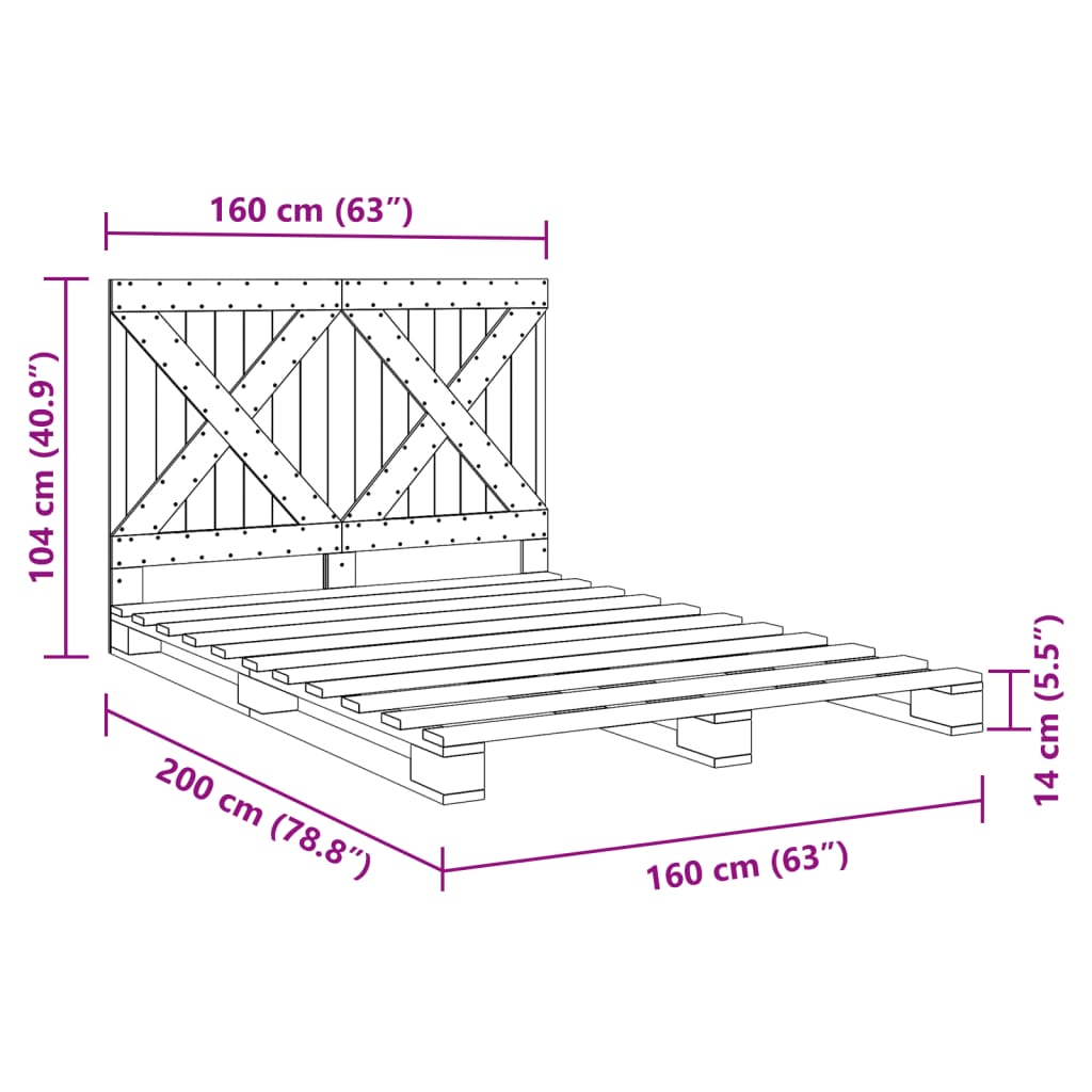 Giroletto senza Materasso Grigio 160x200 cm Legno Massello Pino | homemem39