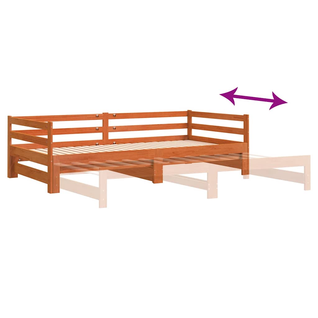 Divano con Letto Estraibile Marrone Cera 80x200cm Massello Pino