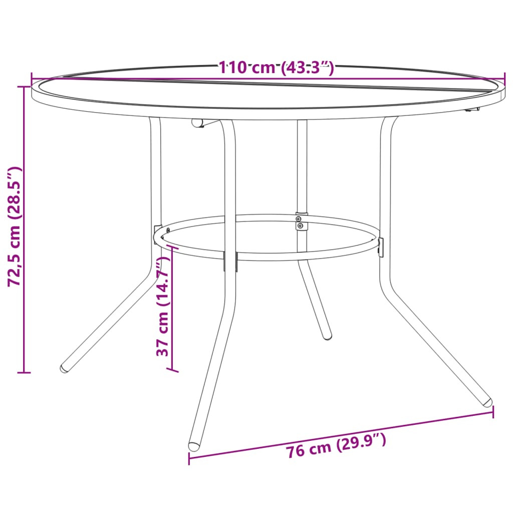 Tavolo Patio Rotondo Antracite Ø110x72,5 cm Acciaio Verniciato | homemem39