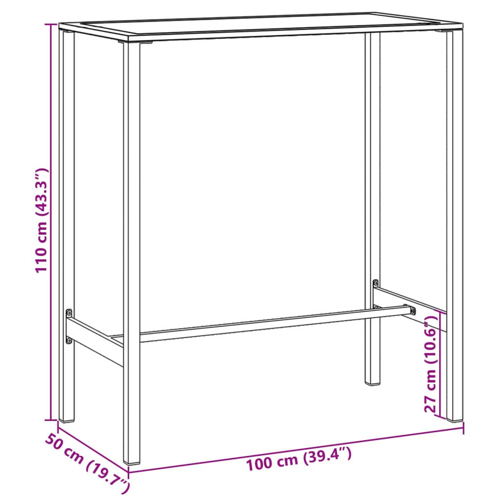 Tavolo da Bar Nero 100x50x110cm in Acciaio Verniciato a Polvere | homemem39