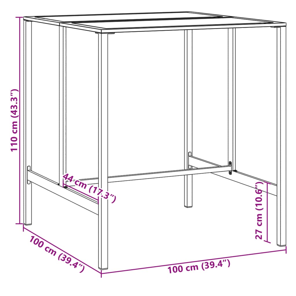 Tavolo da Bar Nero 100x100x110 cm Acciaio Verniciato a Polvere | homemem39