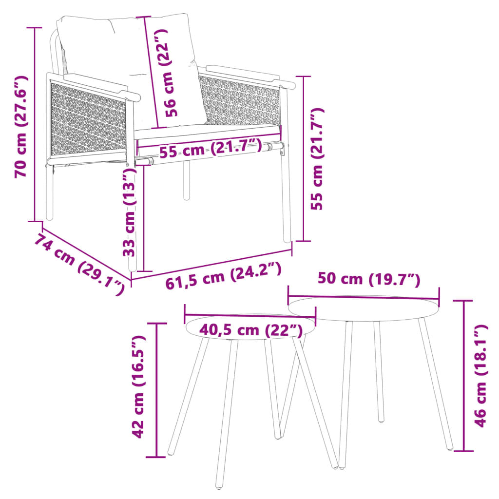 Set Mobili da Balcone 4 pz con Cuscini Nero in Acciaio | homemem39