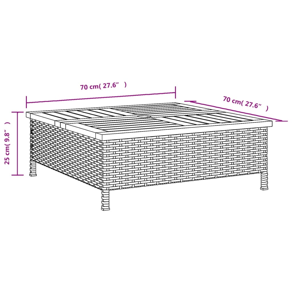 Tavolo da Giardino Grigio 70x70x25cm Rattan e Legno di Acacia | homemem39